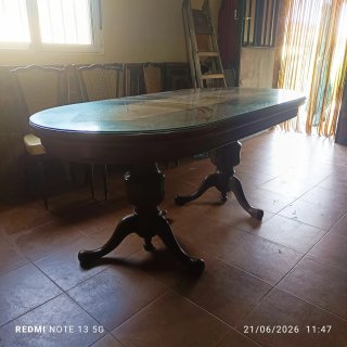 Mesa de comedor abatible madera y cristal