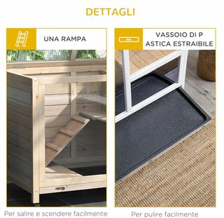 Conejera de Madera de 2 Niveles con Casita para Conejos y Cobayas, Jaula para Conejos con Rampa y Bandeja Extraíble, 91.5X53.3X73Cm, Color Madera