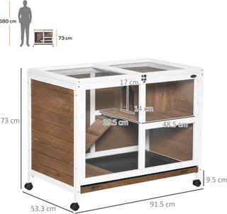 Conejera de Madera de 2 Niveles con Casita para Conejos y Cobayas, Jaula para Conejos con Rampa y Bandeja Extraíble, 91.5X53.3X73Cm, Marrón