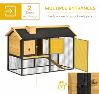 Casa de Conejos Exterior de 2 Niveles en Madera de Abeto y Acero con Bandeja Extraíble, 120x55.5x80 cm