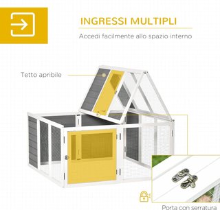 Conejera De Exterior E Interior Con Techo Abierto, Jaula para 2-4 Conejos de Madera y Metal, Gris 120X120X60Cm