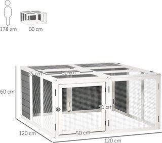 Conejera De Exterior E Interior Con Techo Abierto, Jaula para 2-4 Conejos de Madera y Metal, Gris 120X120X60Cm