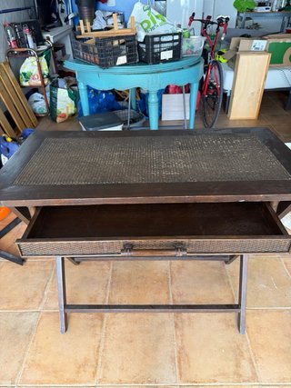 Mesa Auxiliar Vintage Mimbre y Madera