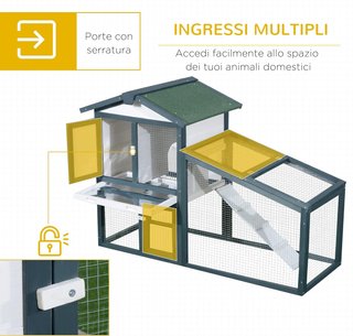 Jaula para Conejos Animales en Madera de Abeto Doble Puerta 140 X 65 X 100Cm Verde y Blanco