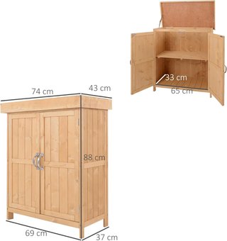 Caseta de Madera para Jardín con 2 Puertas, Armario de Exterior para Herramientas de Jardín con Techo Abatible, 74X43X88 Cm