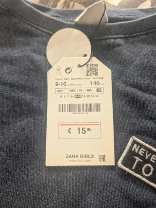 Camiseta Zara Girls Talla 9-10 con etiqueta