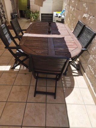 Mesa madera de jardín con 6 sillas