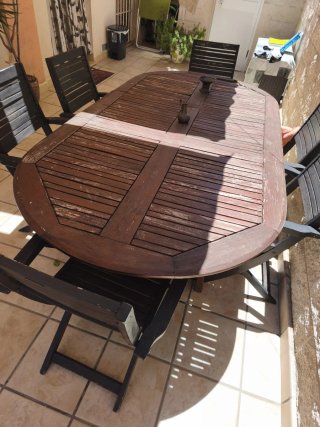 Mesa madera de jardín con 6 sillas