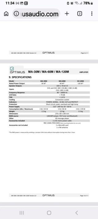 Amplificador Optimus A-120M 120W