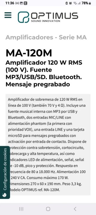 Amplificador Optimus A-120M 120W