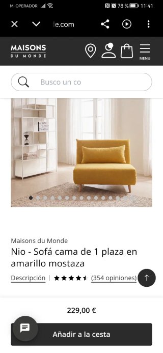 Sofá cama Nio Maisons du Monde amarillo