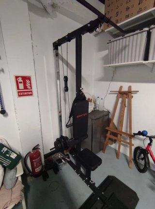 Máquina polea alta y baja + discos pesas