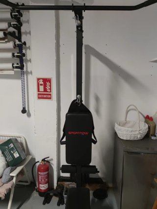 Máquina polea alta y baja + discos pesas