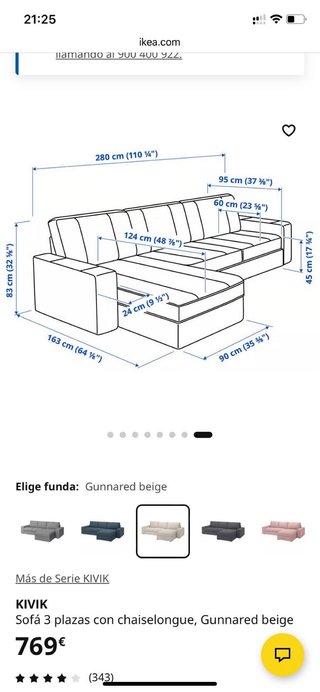 Sofá chaiselongue blanco Ikea Kivic