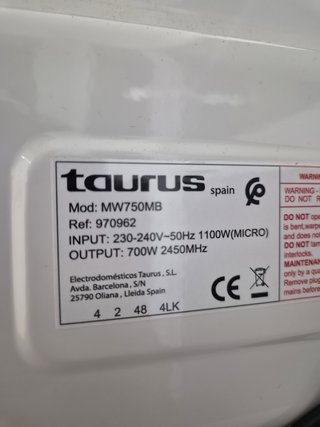 Microondas Taurus MW750MB Negro