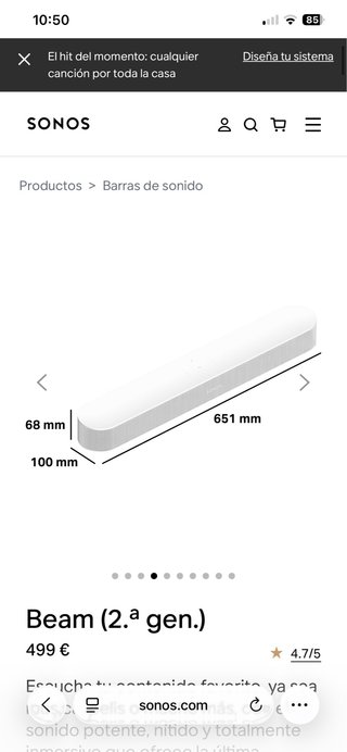 Barra de Sonido Sonos Beam Gen 2 Blanca