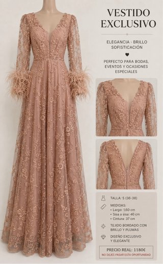 Vestido de gala rosa y dorado, boda, madrina..