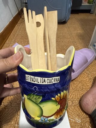 Set Utensili Cucina Ceramica e Legno
