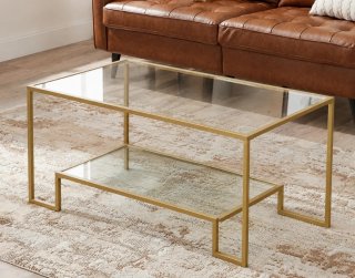 Mesa de centro cristal y metal dorado
