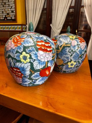 2 Jarrones Porcelana Decorados Florales