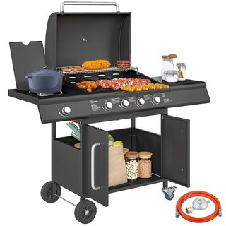 Barbecue a Gas con Fornello Laterale, Tavolino e