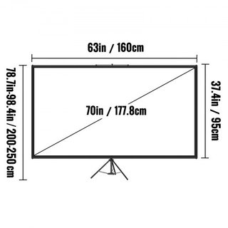Pantalla de Proyector Tripode con Soporte de 70 pulgadas 16:9 Pantalla de Proyección 4K HD Soporte Sin Arrugas Altura Ajustable Pantalla Portátil para Proyector Interior y Exterior para Películas,...