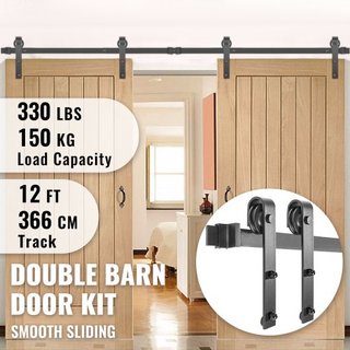 Kit de Hardware para Puerta de Granero Deslizante, Kit de Puerta de Granero de 365.8 cm, Kit de Hardware para Puerta de Granero Doble con Capacidad de Carga de 149.7 kg, Riel de Puerta de Granero ...