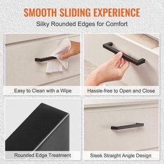 10 Pack Tiradores de Gabinete, 3in / 76mm Centro a Centro Tiradores Cuadrados Slim para Cajones de Cocina, Manijas Modernas de Acero Inoxidable para Puertas de Armario de Cocina y Baño en Negro Mate