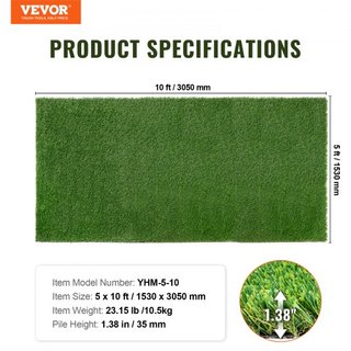 Césped Artificial, Alfombra Verde de 5 x 10 pies, 1.38" Tapete Falso para Decoración de Patio Exterior, Fácil de Limpiar con Agujeros de Drenaje, Perfecto para Uso Múltiple en Entrada de Hogar, Ta...