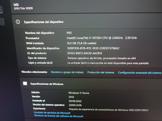 Portátil Gaming MSI GF65 Thin i7 16GB