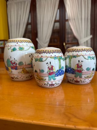Juego 3 jarrones cerámica china