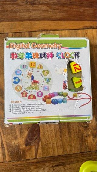Loto madera + reloj educativo + cuerda