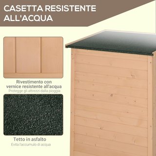 Caseta de Jardín de Madera con Techo Impermeable, Armario para Herramientas de Exterior con 2 Estantes, 75X56X115Cm, Color Madera