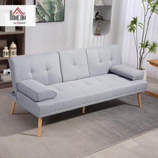 Sofá Cama de 3 Plazas Reclinable con 2 Brazos Desmontables, Sofá de 3 Plazas Acolchado Transformable en Tela y Madera con Portavasos para Sala de Estar y Salón, 181X77X78 Cm, Beige