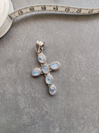 Colgante Plata Cruz Piedra Luna