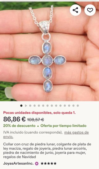Colgante Plata Cruz Piedra Luna