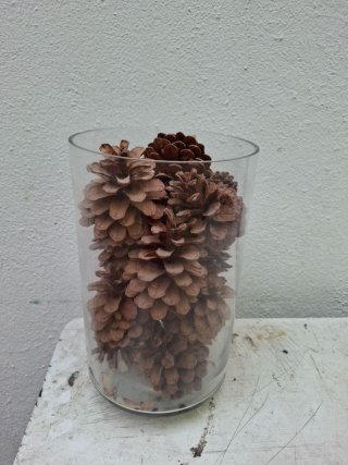 Jarrón Decorativo Cristal con Piñas y Canela