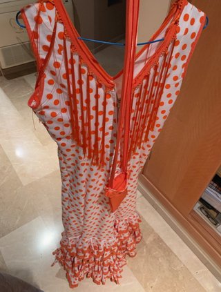 Traje Flamenca Tirantes Lunares Naranja