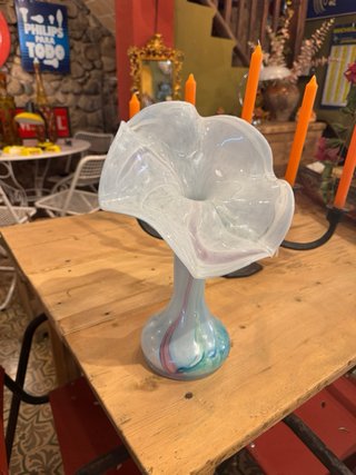 Jarrón flor antiguo cristal Murano soplado a mano