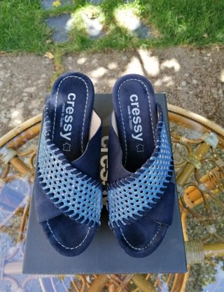 Sandalias Cressy Azul y Plata Talla 39