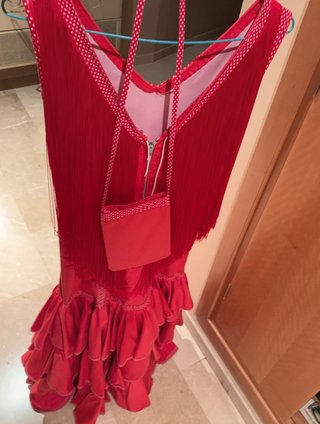 Traje Flamenca Tirantes Rojo con Flecos