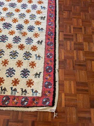Tappeto Kelim lana beige e rosso 165x108