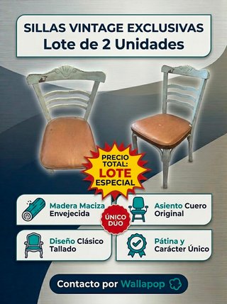 Lote 2 Sillas Vintage Madera y Cuero