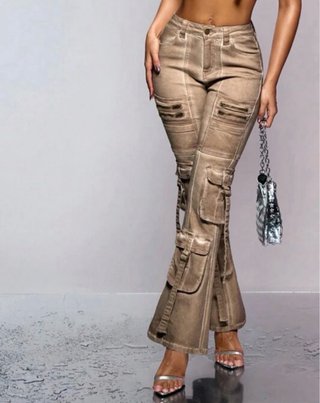 Pantalones cargo acampanados con cremalleras
