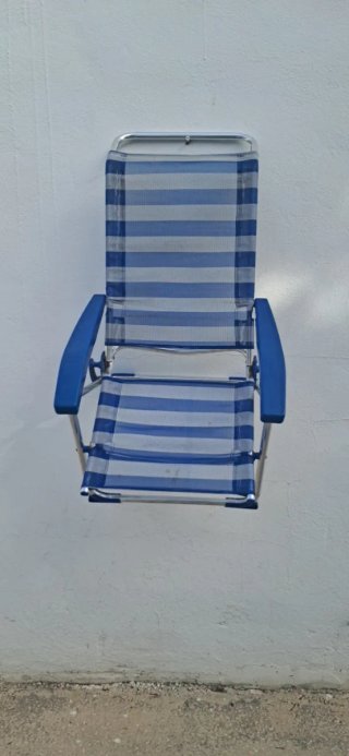 Silla de Playa Plegable Azul y Plateada