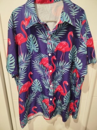 Camisa Hawaiana Flamencos Morada