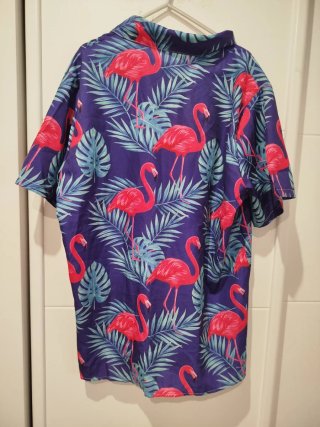 Camisa Hawaiana Flamencos Morada