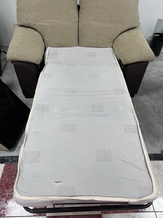 Sofá Cama 2 Plazas Tela Beige y Marrón