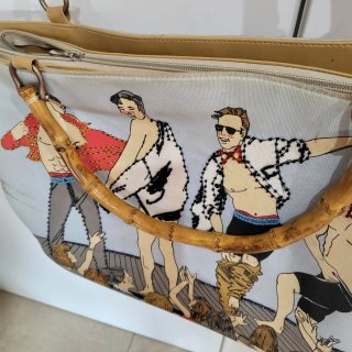 Bolso Vintage Grande Estampado asas bambu