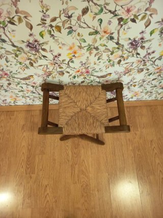 Banqueta rústica madera y enea restaurada